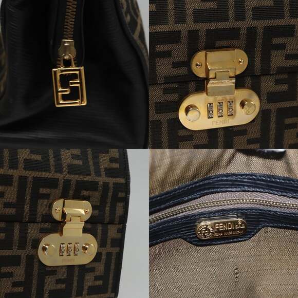 FENDI Zucca Canvas Hand Bag Brown Black Gold - Picture 11 of 14